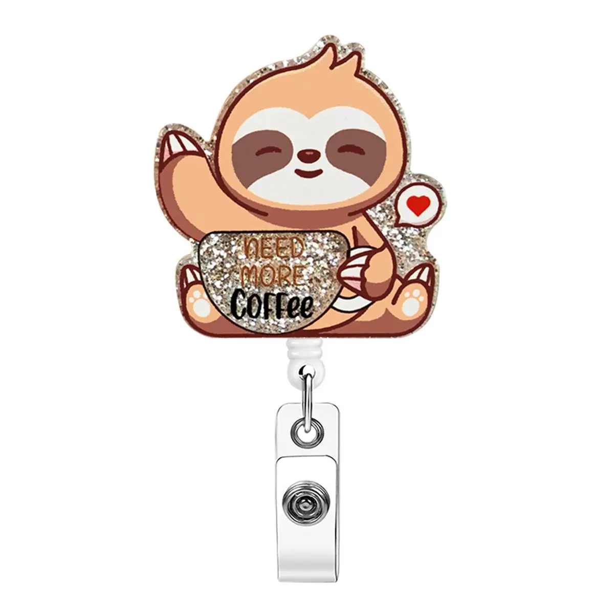 Acrylic Glitter Badge Holder, 1 Count Cute Retractable Badge Reel, Creative ID Badge Holder with Clip for Nurse Doctor Student Worker Volunteer