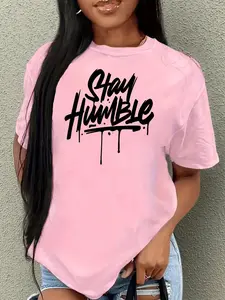 Women's Letter Print Round Neck Tee, Fashion Casual Crew Neck T-Shirt for Daily Holiday Vacation Outdoor Wear, Ladies Clothes for All Seasons Womenswear