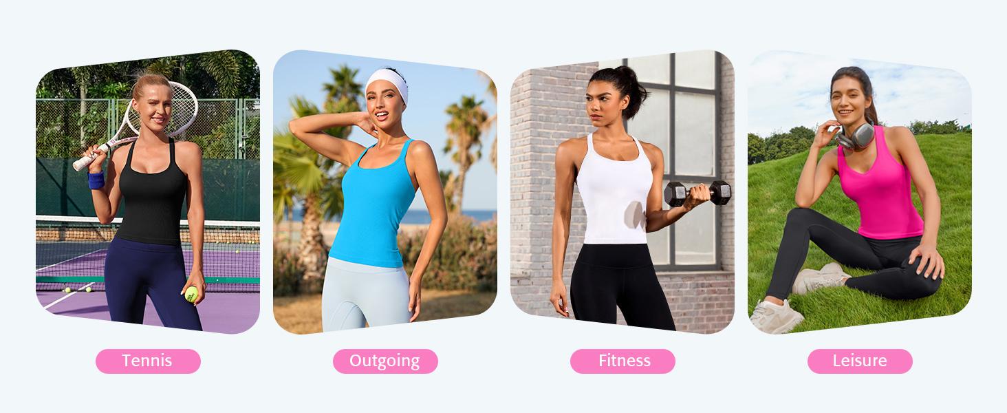 ATTRACO One Piece Built-in Bra Ribbed Sweetheart Neck Seamless Sleeveless Workout Tank Top Basic Slim Fit Tummy Control Tank Casual Top