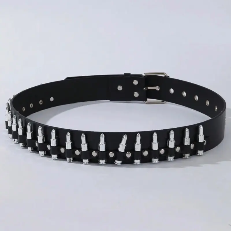 Fashion Hip Hop Punk Rock Bullet Design PU Leather Belt With Buckle Unisex Alternative Daily Wear for Stylish Outfits