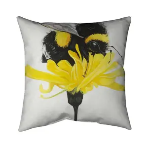 Begin Home Decor 5541-1616-AN329 16 x 16 in. Bumblebee on Dandelion Yellow Pillow - Contemporary Home Decor