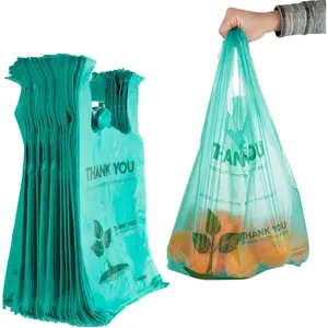 Eco Grocery Bags (100 Count) – Reusable Supermarket Thank You T-Shirt Style, Recyclable and Suitable for Small Trash Cans