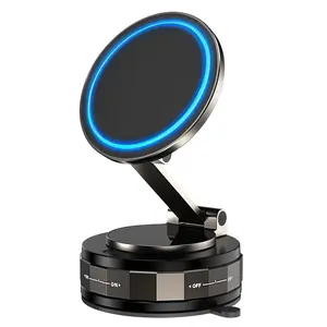 Magnetic Car Phone Holder - Upgraded Vacuum Suction Mount for iPhone/Android, 360°Rotatable Foldable Stand for Car, Dashboard, Gym, Mirror (Magnetic Case Compatible)