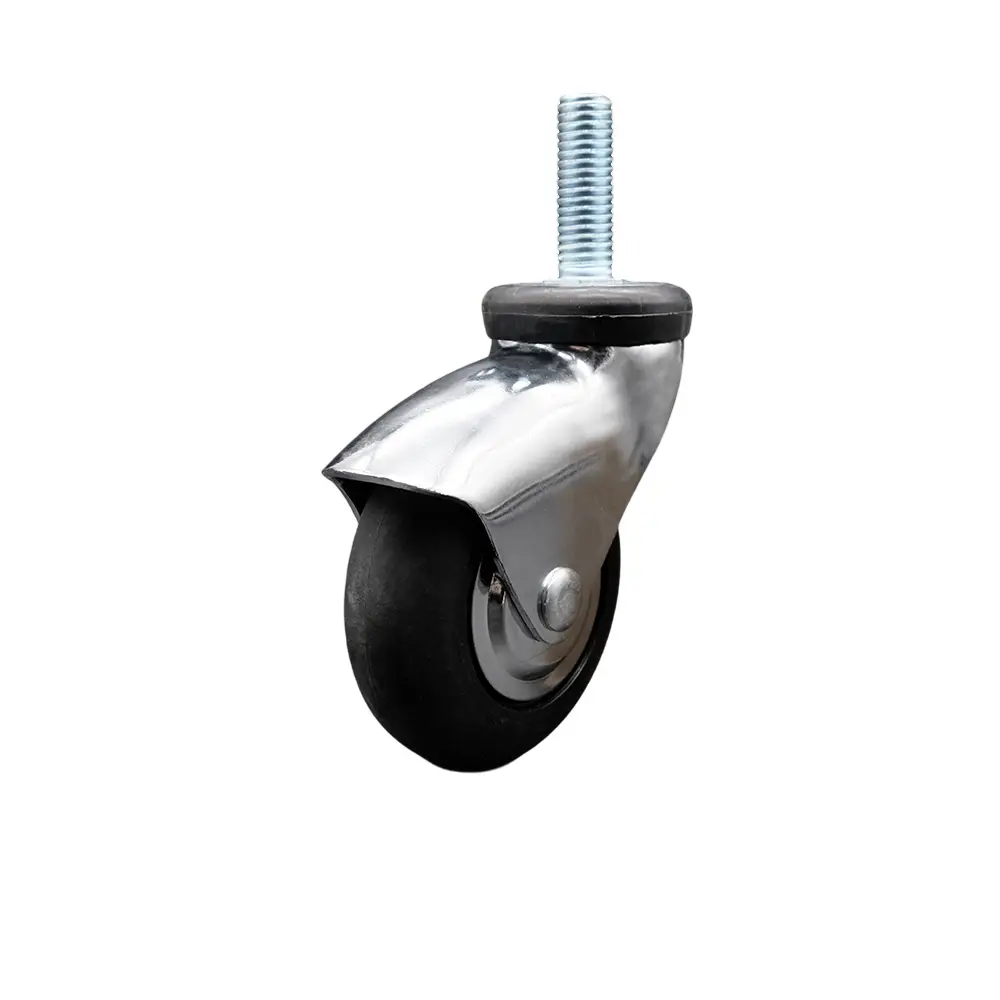 Service Caster SCC-TS03S310-NPRB-BC-381615 Heavy Duty 3" Diameter Swivel Castor, Bright Chrome Hooded Neoprene Rubber Home Furniture Moving Wheel with 0.375" 16 TPI x 1.5" Stem Mount Threaded Stem