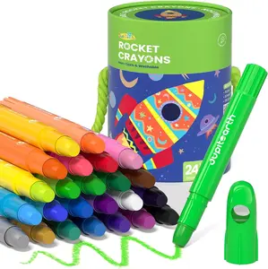24 Color Twistable Crayons,Rocket Head Style,Suitable for Toddlers Aged 1-3,Non-toxic and Washable,Also Suitable for Children Aged 4-8,Comes with a Storage Bucket,Ultra-smooth Strokes, Easy to Grip, An Ideal Christmas Gift for Boys and Girls,02