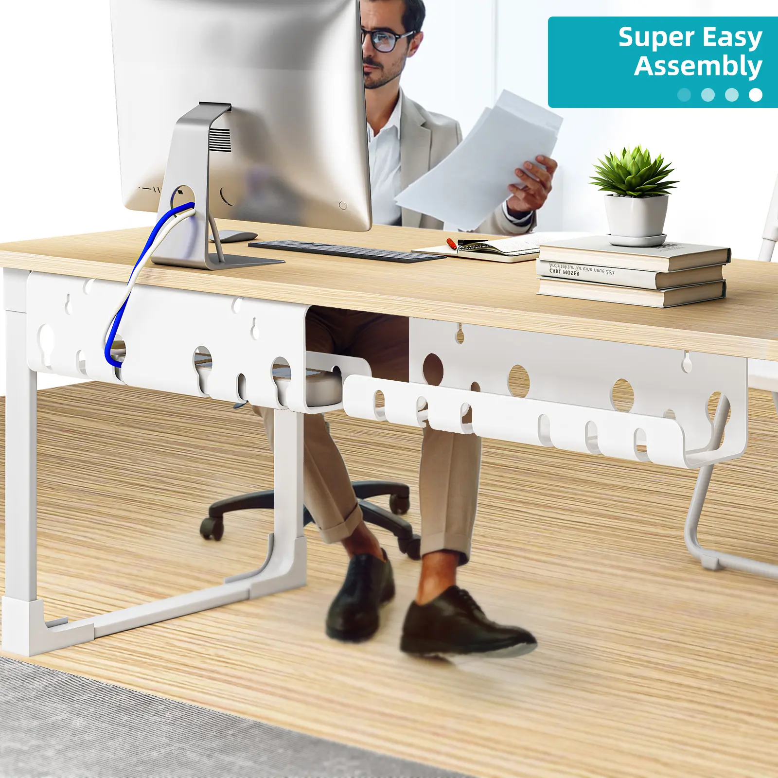 7CODE 2-Packs Under Desk Cable Management Tray, 16.93IN inch Cable Management | Clamp/Screw Mount Desk Cable Management, Premium Fabric Cable Management Tray, Large Capacity Cord Organizer for Office, Home