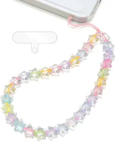 TRBR Rainbow Star Phone Charm Wrist Strap, Beaded Lanyard Wristlet Chain, Cute Hands-Free Bracelet Strap for iPhone & More Cell Phone Cases