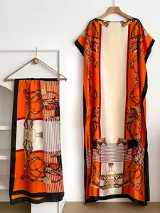 Silk Women's Dress Cape Shawl Set, Print Shawl Wrap Scarf & Lightweight Fashion Dress for Beach Cover Up