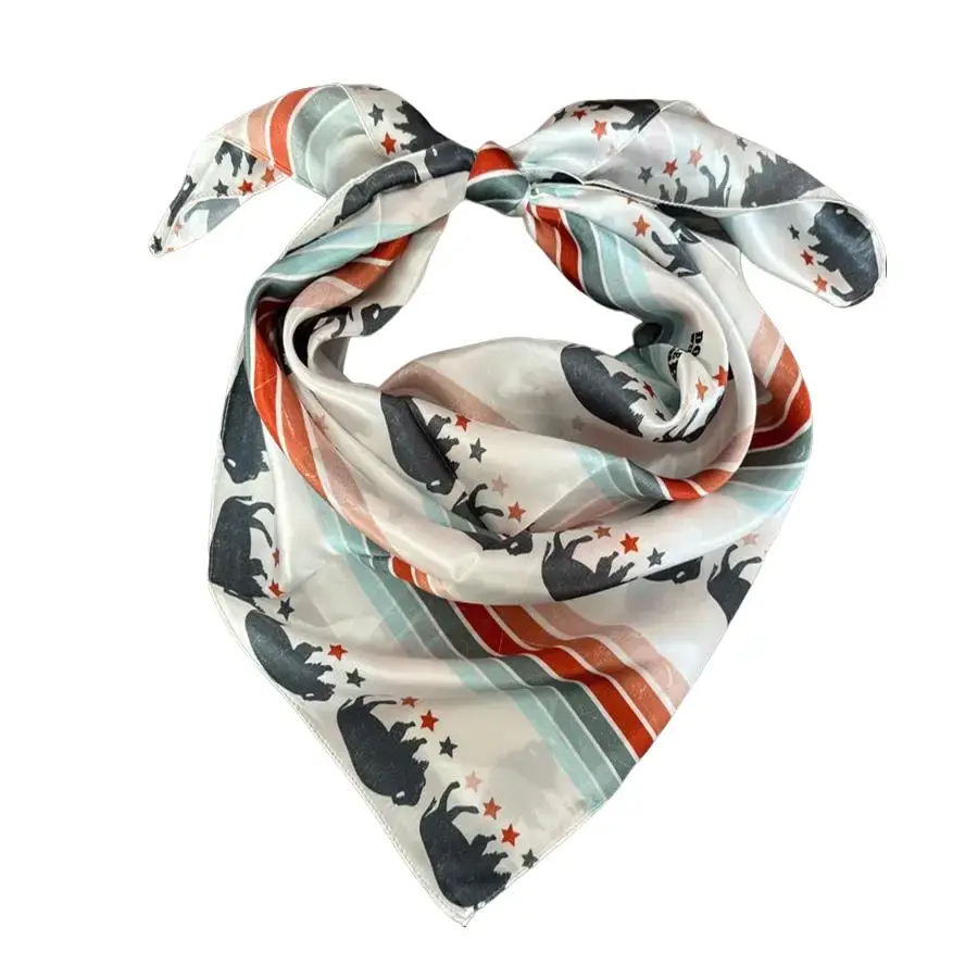 Double B Wild Rag, Face the Storm 100% Silk Square Scarf with Distressed Bison Stripe, Soft & Durable 34x34 Western Accessory for Year-Round Wear