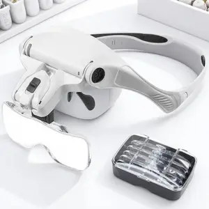 Professional Headband LED Magnifier with 5 Replaceable Lenses 1.0X to 3.5X Adjustable Head Strap Bright Anti Glare Light for Jewelry Watch Repair Electronics Welding Craftwork Lab Equipment