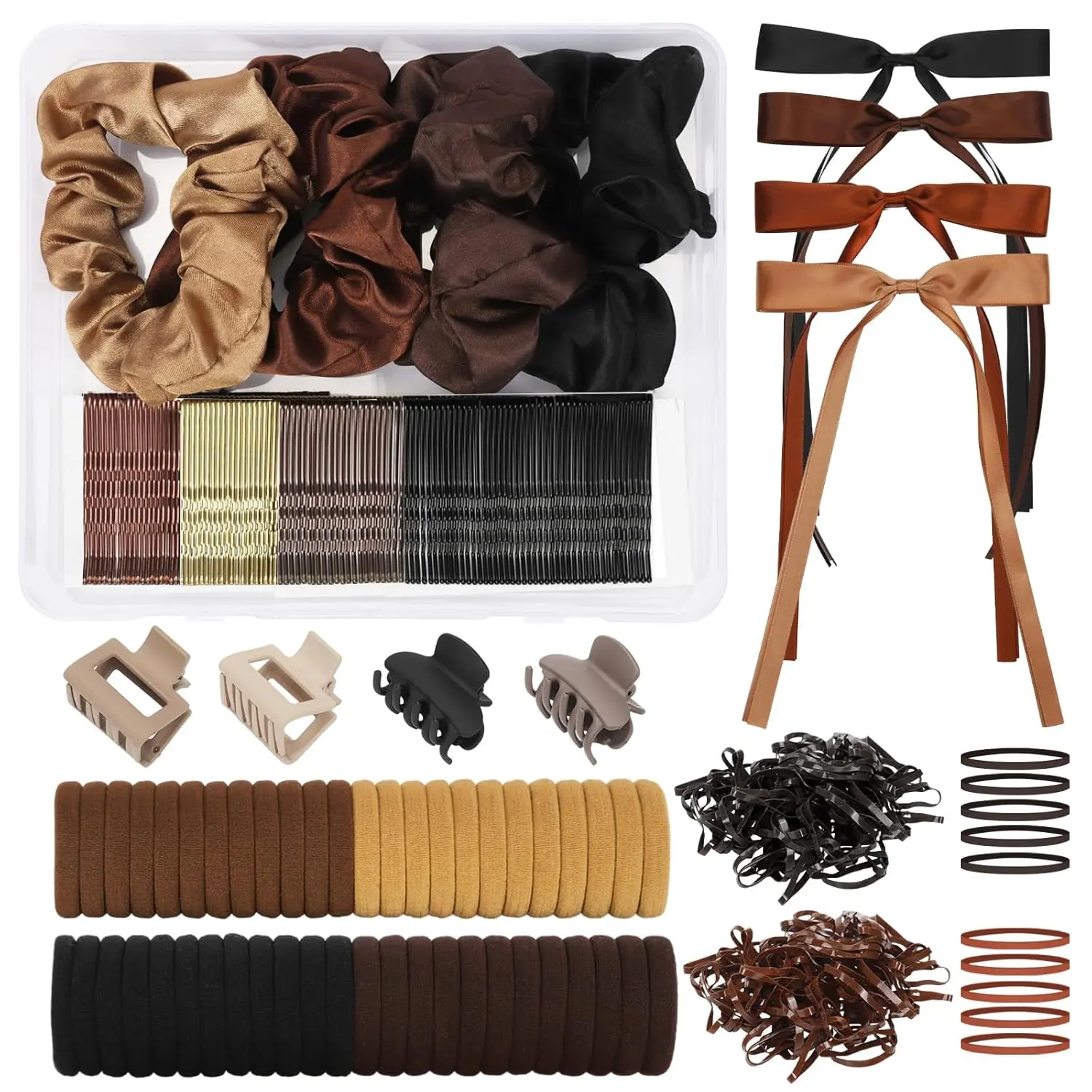860 count Hair Accessories Set for Woman, Bow Hair Clips Hair Scrunchies Bobby Pins Claw Hair Clips Seamless Cotton Ponytail Holders Hair Ties Rubber Elastic Hair Bands with Organizer Box