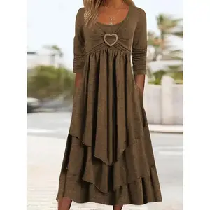 2025 new solid color waist circle heart-shaped decoration layered cake hem casual dressRAIMENTRY