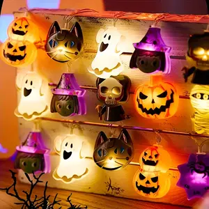 2024 Halloween Fairy Lights - LED String with Witch, Pumpkin, Pirate, Mummy, Angel & Spider Web Designs - Battery Operated (AA Batteries Not Included) for Festive Party Decor