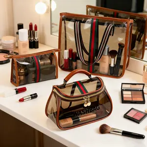 New Large Capacity Transparent Makeup Bag, Vintage Luxury Style, Multiple Sizes Available, Portable Multi-Functional Storage Solution, Transparent Vanity Bag