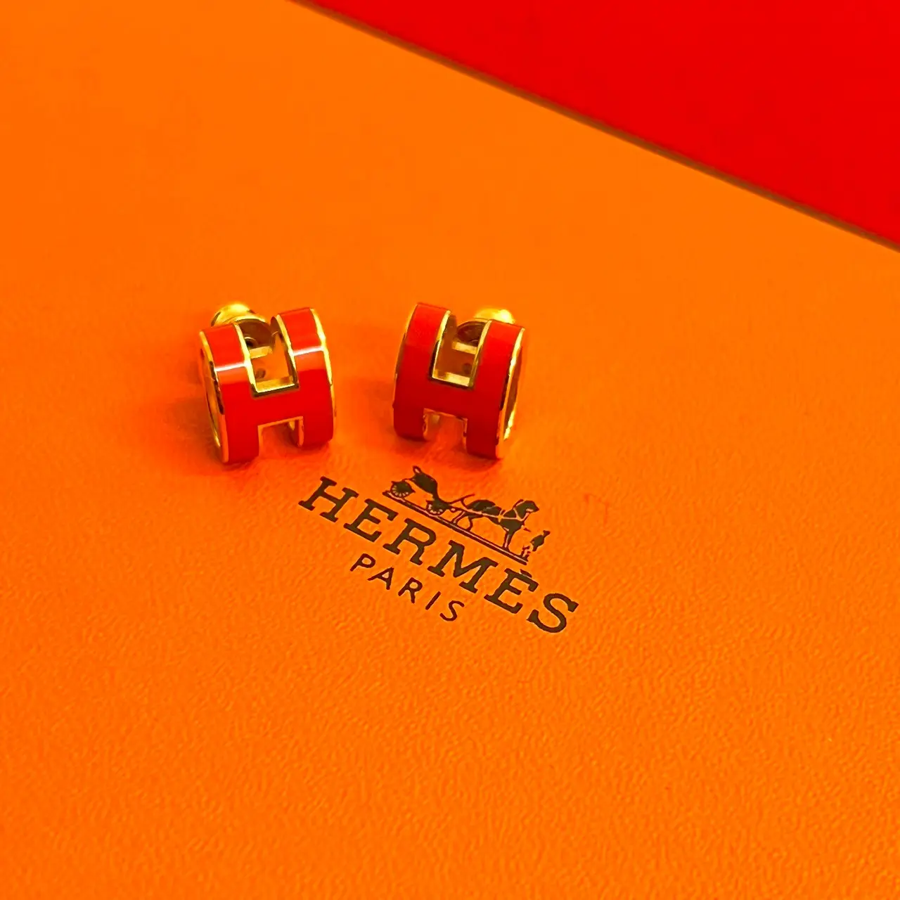 Pre-owned HERMÈS Brass Small Leather Goods Pop H Earrings