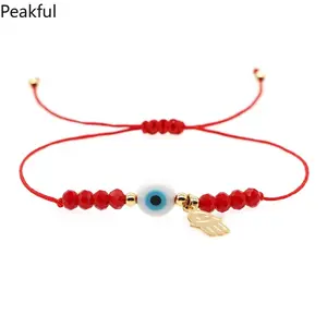 Turkish "Evil Eye" Bracelet — New Jewelry Collection: Red Cord Lucky (Turkish Eye) Crystal Beaded Gold-Plated Bracelet