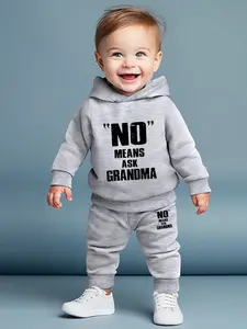 Cute Boy Casual Sportswear Set, Simple Cartoon Letter Print Fall Clothes Set, Hooded Design Sweatshirt Sweatpants, Spring, Toddler