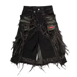 DiZNEW Skinny Hip Hop Jeans for Men Men's Ripped Raw Edge Cropped Jeans High-quality design Pants ski ̇