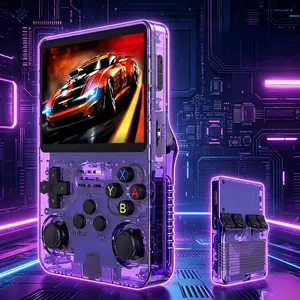 Purple R36S Handheld Gaming Console with Protection, Rechargeable Retro Design, 3.5-in IP HD Screen, 64G Memory Card, Compact Portable Linux OS, Anime Theme, Media Control, Video Games Emulator, On-the-Go Gift for Gamers