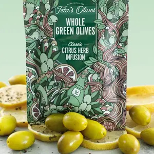 Teta's Whole Green Olive Snacks - Double-Marinated - Citrus Herb Infusion - Vegan - Low Calorie & Carb - Healthy Office Snack - 1.6oz (24 Pack) Dried Dry