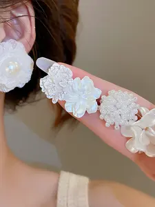 Elegant 925 Silver Needle Pearl Flower Fashion Earrings Set, Ten-Piece Jewelry Collection, Perfect Gift for Women & Girls