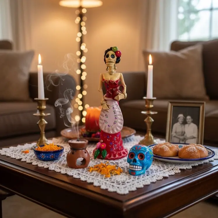 Handmade 10” Mexican Catrina Figurine – Glow in the Dark Red Dress with Vase | Día de los Muertos Collectible