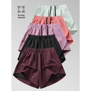 1pc Women 2in1 Solid Color Undershort With Casual Shorts, Stretchy 2 Pieces Set, Suitable For Running, Sports, Yoga, Fitness Exercises In Summer