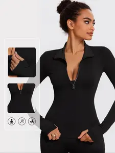 Women's Sporty Tight-Fit Running Jacket with Thumbholes, Outdoor Yoga Fitness Coat, Summer Fashion Kint Fabric Outerwear, Women Workout Clothes, Sports Outerwear, Workout Jackets