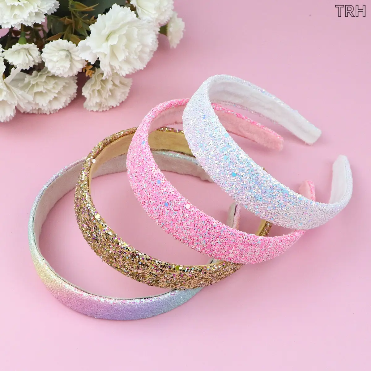 Girls' Glitter Sequin Headbands - 2.5cm Wide Padded Sparkly Hair Hoops, Gradient Ombre & Solid Color, Versatile Design Hair Accessories for Special Occasions, Ideal for Various Events & Daily School Styling, Holiday Outfit, Birthday Party, Princess, Birth