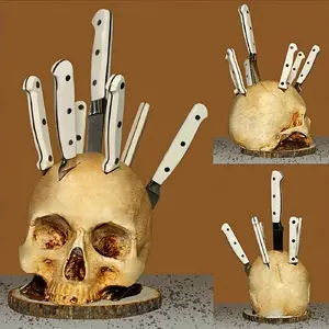 1 Gothic Knife Display Stand - Heavy Duty ABS Knife Block with Slots and Ergonomic Top - Kitchen Knife Storage Rack, Knife Holder - Horror Themed Knife Block for Knife Collectors, Chefs, Durable and Easy-to-Clean Blade Holder - Multi-Knife Storage Solutio