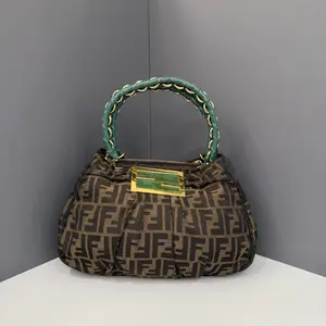 Pre-owned FENDI Leather Shoulder Bags Shoulder Bag FF Canvas Brown Green (qy012626i4)