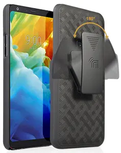 Case with Clip for LG Stylo 5, Nakedcellphone [Black Tread] Kickstand Cover with [Rotating/Ratchet] Belt Hip Holster Combo for LG Stylo 5, Stylus-5