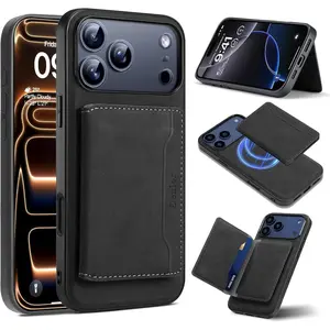 Denior for iPhone 17 Pro Wallet Case with Card Holder, RFID Blocking Credit Slots Kickstand Shockproof Phone Cover Fit for iPhone 17 Pro 6.3" Black Cellphone Smartphone iphone 13 case iphone 14 cases