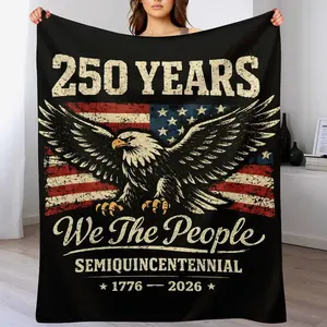 250th US Anniversary Patriotic Fleece Blanket, Traditional Red White Blue American Flag Throw Blanket, Comfortable Flannel for Home Decoration and Veterans Day Gifts