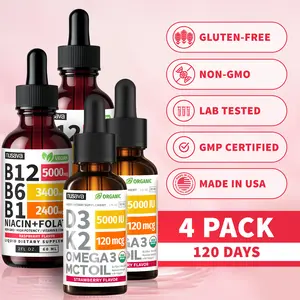 (4-PACK) Wellness Bundle Vitamin B12 & D3K2 Liquid Edible Supplement Drops with B6, B1, Niacin & Folate for Energy, Brain & Heart - Raspberry, & Strawberry 27,200 mcg per Serving, 4 fl Oz