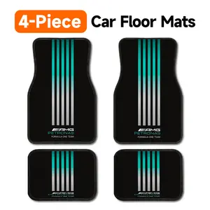 4-Piece AMG Petronas F1 Team Style Car Floor Mats Universal Fit Auto Floor Liner All Weather Protection Non-Slip Carpet, Mercedes AMG Racing Inspired Teal and Silver Gradient Stripe Floor Mats for F1 Fans