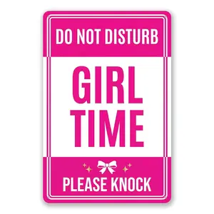 Do Not Disturb Girl Time Sign, Pink Room Decor for Teen Girls, Funny Bedroom Door Wall Sign, Preppy Aesthetic Dorm Decor, Please Knock Metal Tin Sign 8x12 Inch