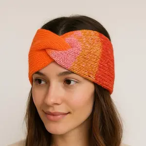 Natalia’s Niknaks Handmade Crochet Twisted Ear Warmer – Sunset Orange & Multicolor Cozy Headband for Holiday Season Everyday Wear & Outdoor Walks