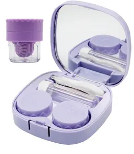 Contact Lens Case with Cleaner Washer, Contact Lens Case Organizer, Portable Tweezers and Suction Applicator with Travel Case, Essential for Home & Outdoor Use