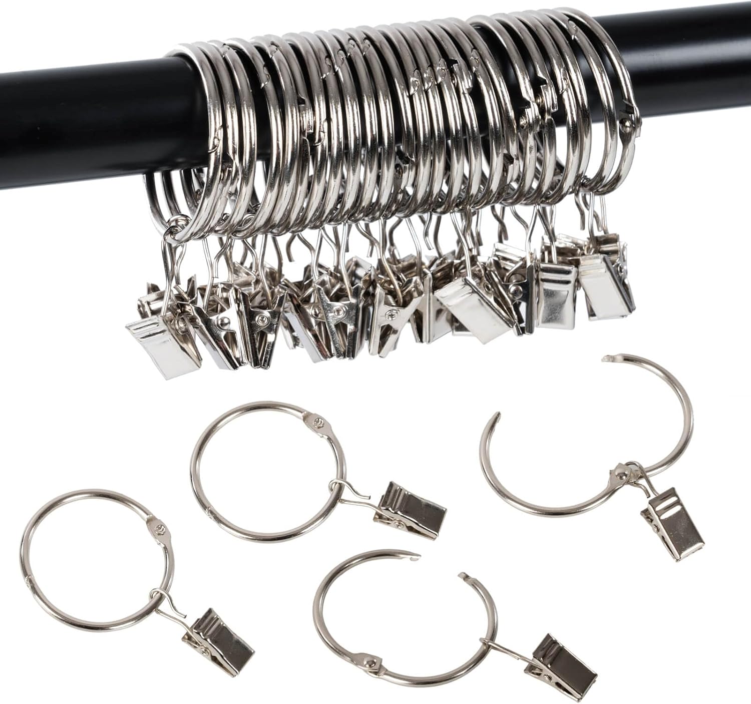 12/24/36pcs Silver Metal Curtain Rings with Clips, 1.5 Inch Interior Diameter, Fits up to 1.2 Inch Rod, Openable Shower Curtains Rings Heavy Duty Vintage Decorative Drapery Eyelet Shower Curtain Rods Hangers Rings 12/24/36pcs Silver Metal Curtain Rings with Clips, 1.5 Inch Interior Diameter, Fits up to 1.2 Inch Rod, Openable Shower Curtains Rings Heavy Duty Vintage Decorative Drapery Eyelet Shower Curtain Rods Hangers Rings
