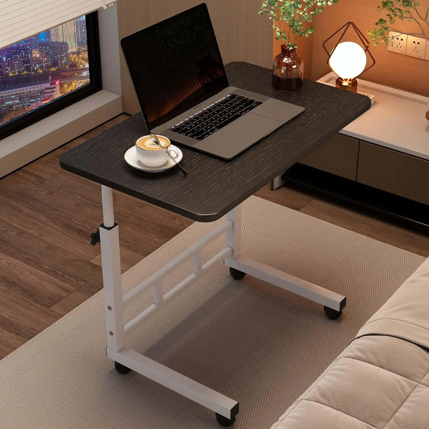Adjustable Height Mobile Standing Desk with Wheels, 32 Inch Compact Laptop Computer Table, Space-Saving Workstation for Home Office, Study, Bedroom, Small Spaces