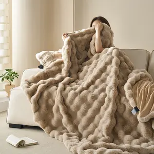 Pure Color Artificial Rabbit Fur Blanket, Thick Warm Bedding, Autumn Winter Sofa Cover, Soft Comfortable No Shedding, Fluffy Blanket, Throw Blanket, Soft Comfy Blanket