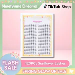 Ninetynine Dreams 120PCs Sunflower Lashes | Natural Everyday 8-13mm C+ Curl False Eyelash Clusters — Soft Lightweight Reusable Ultra-Thin Transparent Band Waterproof Long-Lasting DIY Eyelashes for Daily Makeup