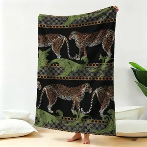 Luxurious Leopard Print Blanket, Vintage Artistic Throw, Gold Animal Print Bedding, Soft Comfortable, Multi-Purpose Home Decor