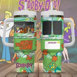 Scooby Doo V1 Glitter Floral Tumbler 20oz-40oz Stainless Steel, Double Wall Insulated, With Handle & Straw – Funny Gift for Scooby Doo Lovers & Fans