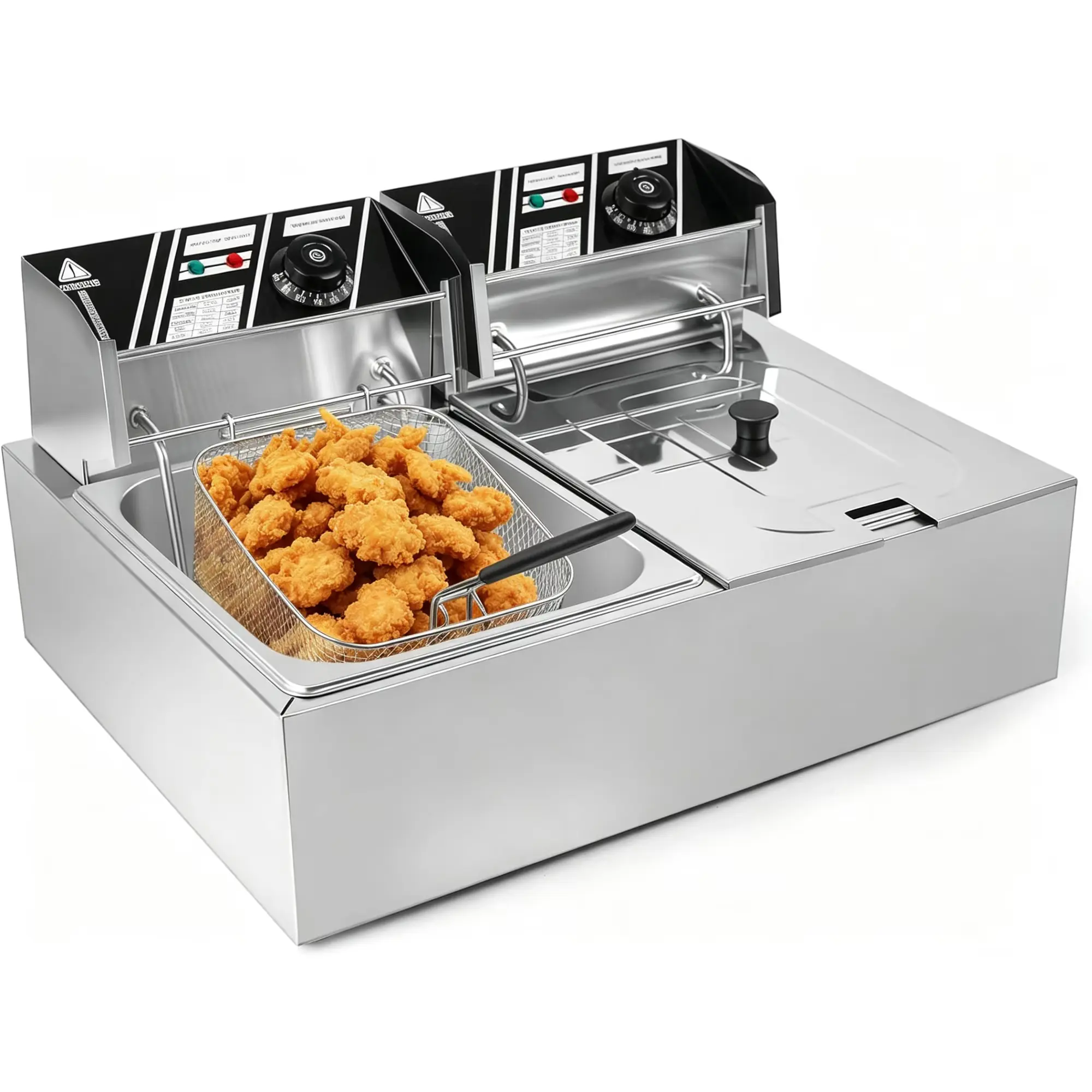 Commercial Double Basket Stainless Steel Electric Deep Fryer - 5000W, 12L Dual Tank