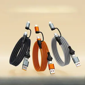 4 in 1 Magnetic Braided Cellphone Charging Cable 240W C-C Fast Charge Compatible with All Mobile Phones Smartphone