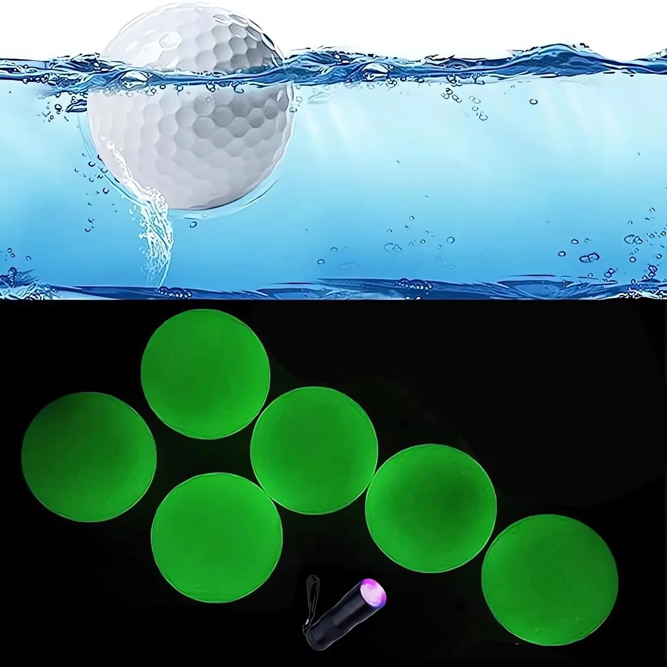 Glow In The Dark & Floater Golf Ball  Luminous Float Night Practice Floating Water Light Up For 20~30 Mins With 1x Uv Flashlight