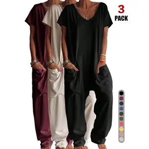 【MothersDayGift】Women's Oversized Harem Jumpsuit| Boho One Piece Romper | Short Sleeve Casual Baggy Overalls| Plain Loose Fit Loungewear