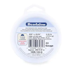 Beadalon 316L Stainless Steel Wrapping Wire, Half Round, 22 Gauge, 286 feet, 1/4 Pound